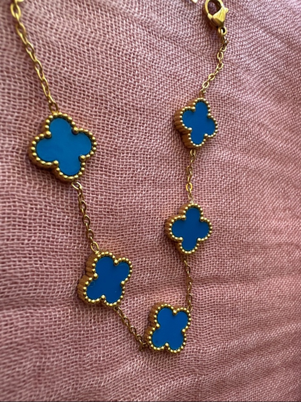 Gold Plated Bracelet with Blue Clover Accents